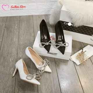 [Ảnh thật] Giày Cao Gót Mũi Nhọn NƠ ĐÁ Siêu Sang– SuBim.Store – Gót 9p, da mềm đẹp