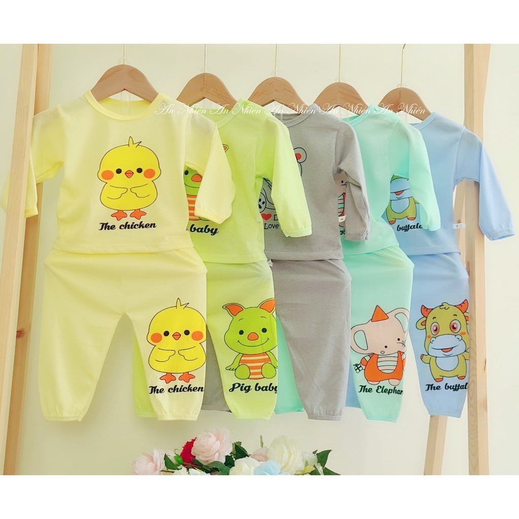 Combo 5 bộ quần dài áo dài khuy vai họa tiết Trâu vàng, thú cưng cho bé 3-14kg