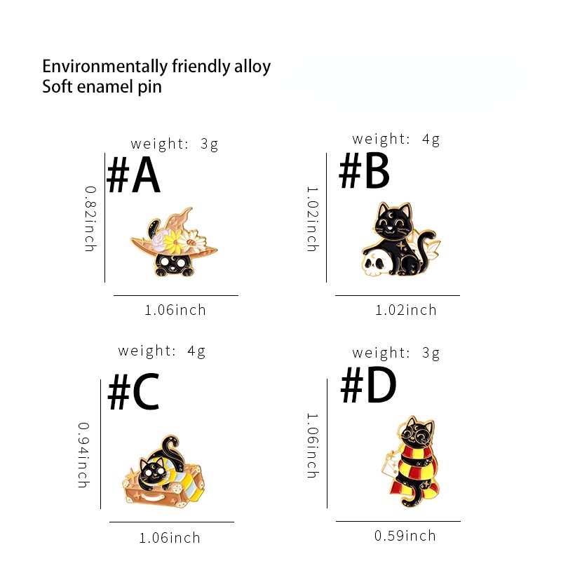 Ghim Cài Áo Hình Mèo Đen Tráng Men Phong Cách Gothic