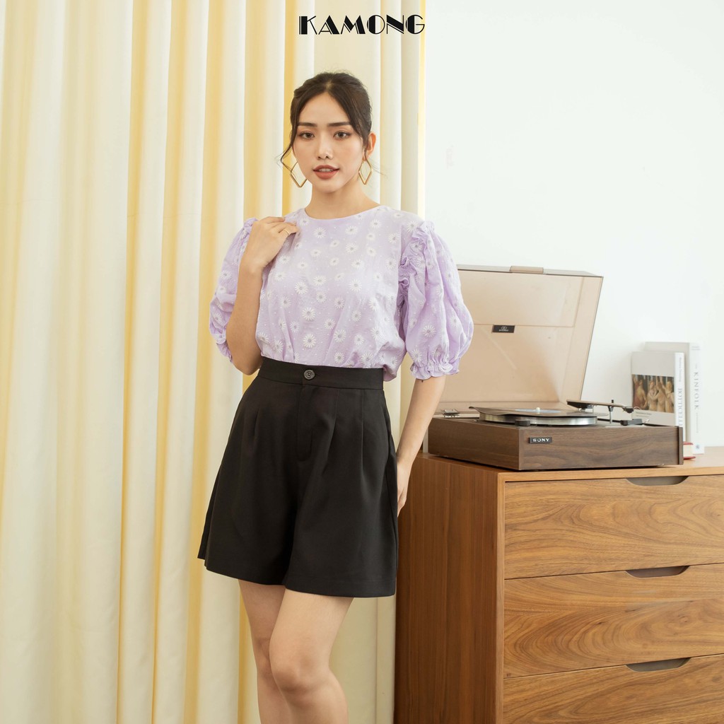 Quần short nữ cạp cao KAMONG dáng quần ống rộng đủ màu, đủ size Q003