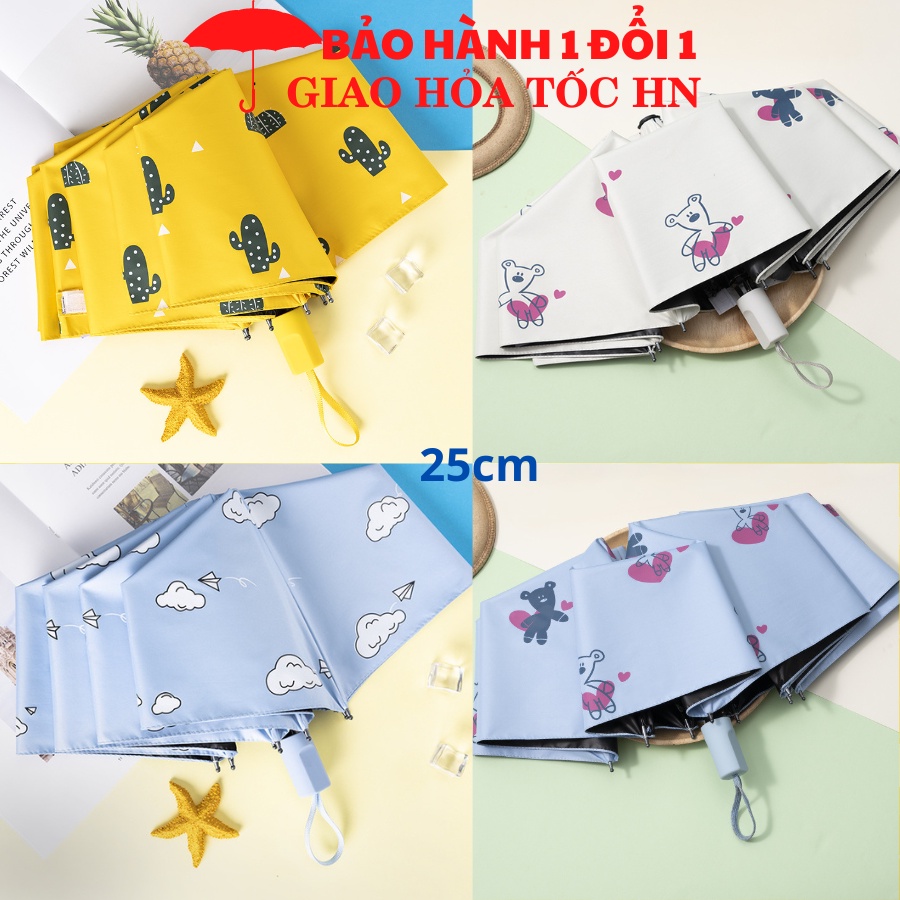 Ô che mưa chống nắng TỰ ĐỘNG mẫu mới gấp gọn in hình cute, dù đi nắng cản tia UV cầm tay đi học, du lịch- JANNA