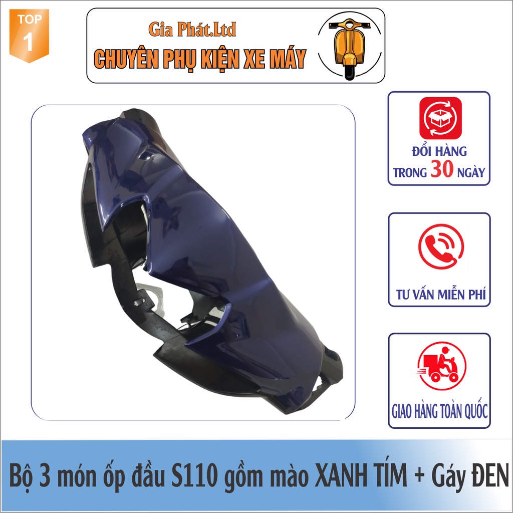 Combo ốp đầu Wave S110  gồm MÀO XANH TÍM + GÁY ĐEN + và Pha đèn kèm bóng