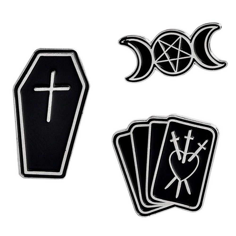 Coffin Pentagram Tarot Cards Death Moon Brooches