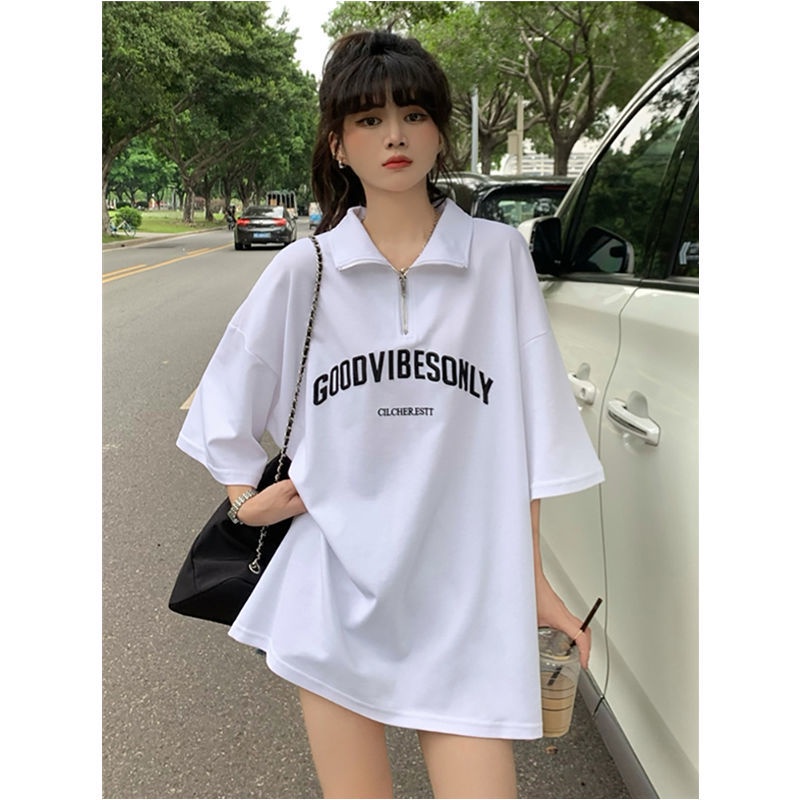 Áo polo Tay Ngắn Dáng Rộng In Chữ Phong Cách Hàn Quốc Thời Trang Mùa Hè 2022