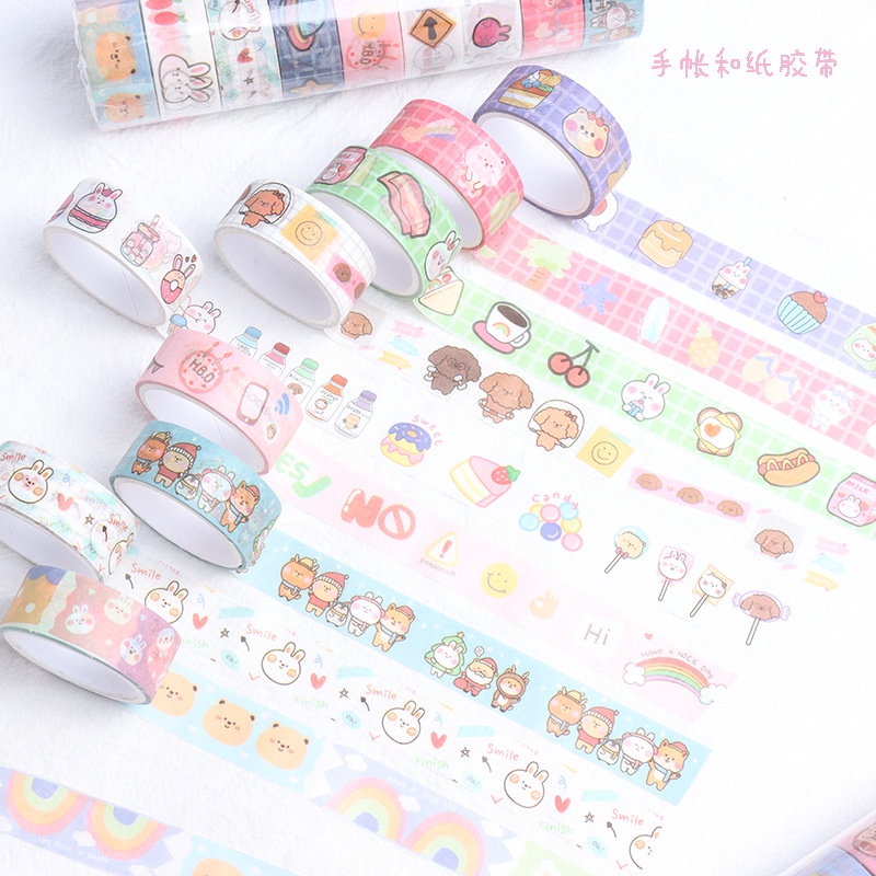 Zanmo Băng Keo Giấy Dính Washi Tape Gấu Thỏ Mèo Cún Trang Trí Xinh Xắn 5 Mét