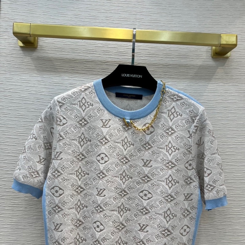 Áo len nữ cổ tròn tay ngắn thương Louis Vuitton LV cao cấp