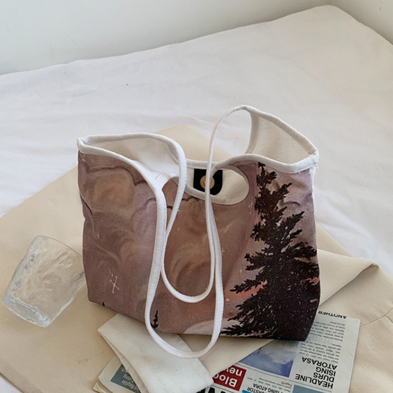 Túi Xách Canvas Họa Tiết Tranh Sơn Dầu Phong Cách Retro