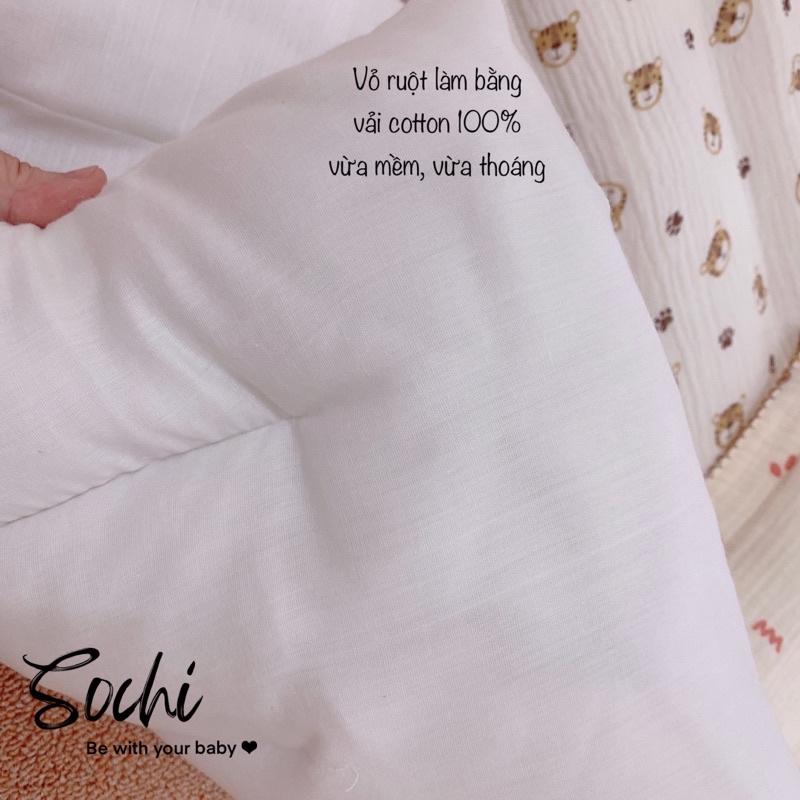 Gối đầu có rãnh thoáng vải xô muslin cao cấp cho bé