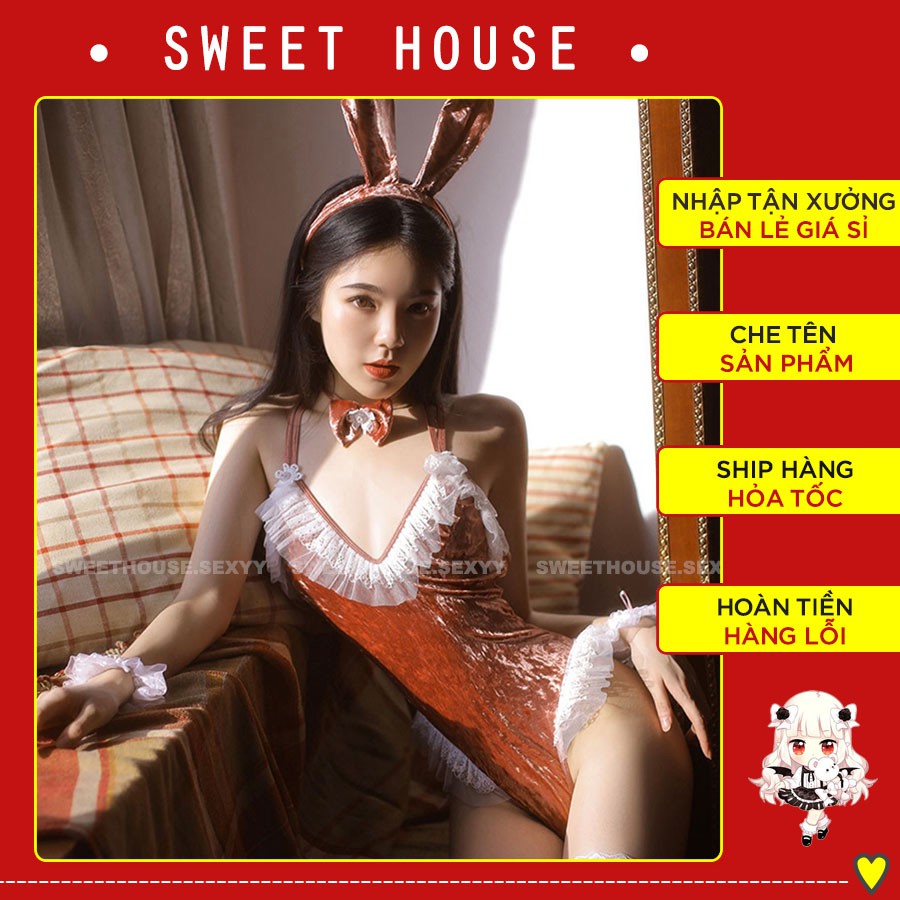 Váy Ngủ Liền Thân Thỏ Bunny 5 Phụ Kiện - Hóa Trang Thỏ Ngọc Sexy Xinh Đẹp Sweet House - CT01