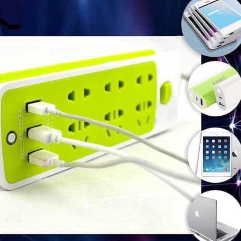 Ổ cắm điện thông minh đa năng 3 cổng sạc,6 ỏi cắm tròn,3 ổ cắm 3 chân vbig mart