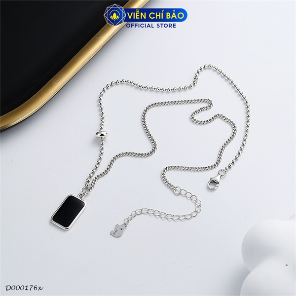 Dây chuyền bạc nữ chữ nhật đá đen bạc thái mới chất liệu bạc Thái 925 thời trang phụ kiện trang sức nữ D000176x