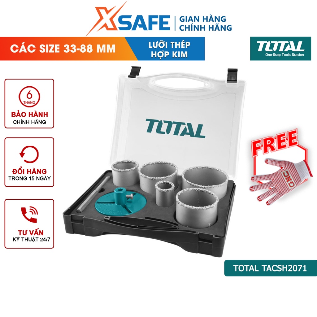 Bộ 7 mũi khoét lỗ TOTAL TACSH2071 Bộ khoét lỗ kiếng (cacbua) 7 chi tiết, lưỡi thép hợp kim - Chính hãng [XSAFE]