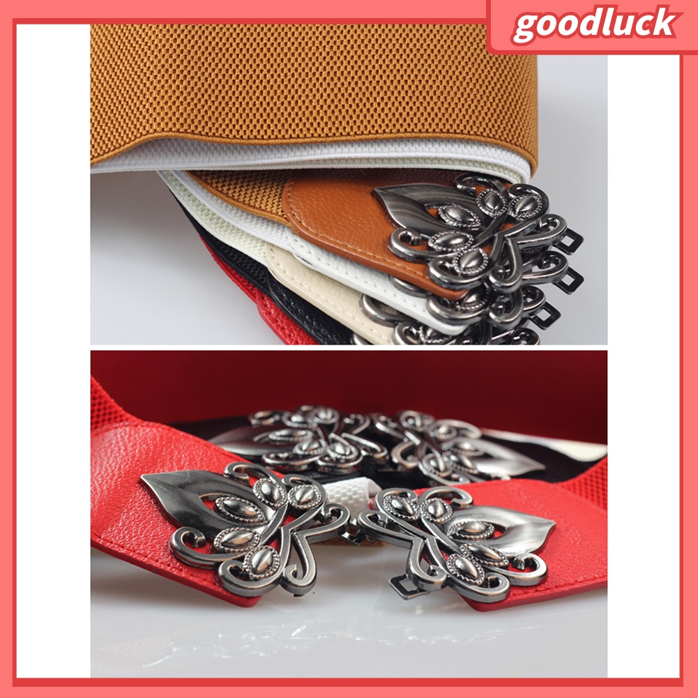 Thắt lưng da pu màu trơn khóa kim loại khắc họa tiết hoa phong cách vintage thời trang