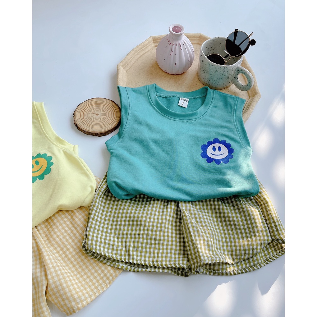 Bộ Ba Lỗ Bé Gái, Bé Trai 10-20kg Chất Cotton QC Phối Quần Kẻ Đũi, Bộ Đồ 3 lỗ Cho Bé Mặc Đi Chơi - AN.KID