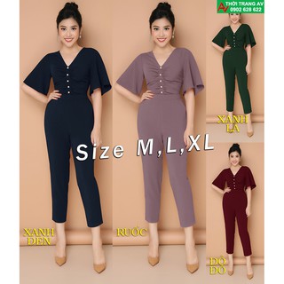 Jumpsuit - Đồ bay lửng tay loe cổ tim phối nút trước ngực xinh xắn - AV6232