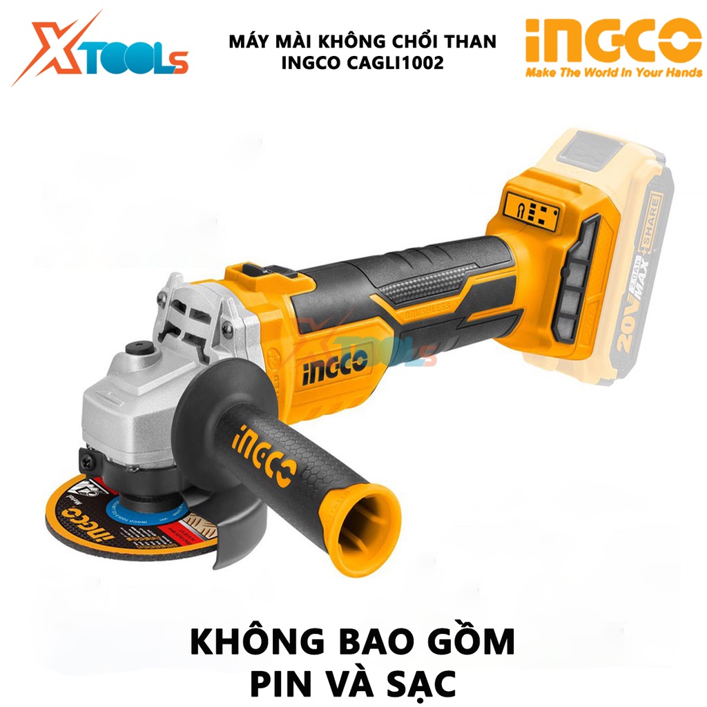 Máy mài góc INGCO KHÔNG CHỔI THAN, điện thế 20V, đường kính đĩa cắt 100mm, cốt M10, không kèm pin và sạc [CHÍNH HÃNG]