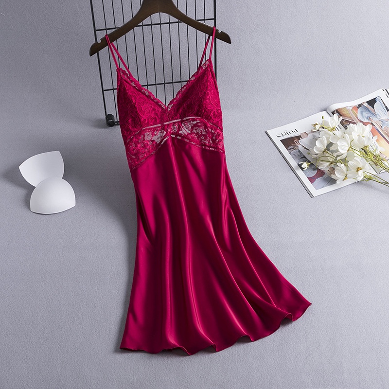 [FREE SHIP] Đầm ngủ, váy ngủ lụa 2 dây mềm phối ren, chất liệu lụa băng mềm mịn không nhăn,tặng đệm ngực Vn29