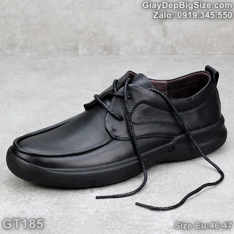 Giày công sở da thật, giày tây đế bằng big size cỡ lớn Eu:46-47 cho nam chân to - GT185