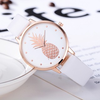 Đồng hồ quartz chạm khắc hình quả dứa với dây đeo da