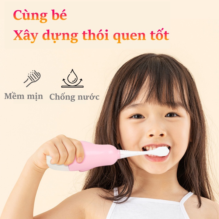 Bàn chải điện cho bé dùng Pin cao cấp đầu lông siêu mềm Coati cải tiến mới