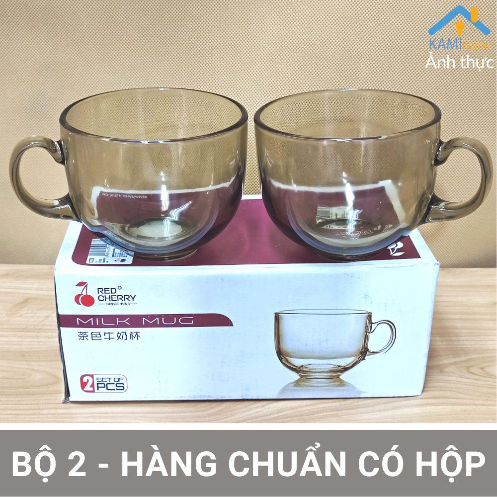 (Bộ 2) Ly thủy tinh chịu nhiệt nóng lạnh màu hổ phách - Có quai 500ml Uống nước hoặc làm Bát ăn mã 22064