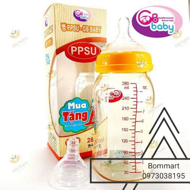 [Chính hãng ] Bình bú sữa gbbaby 280ml kèm 2 núm ti siêu mềm