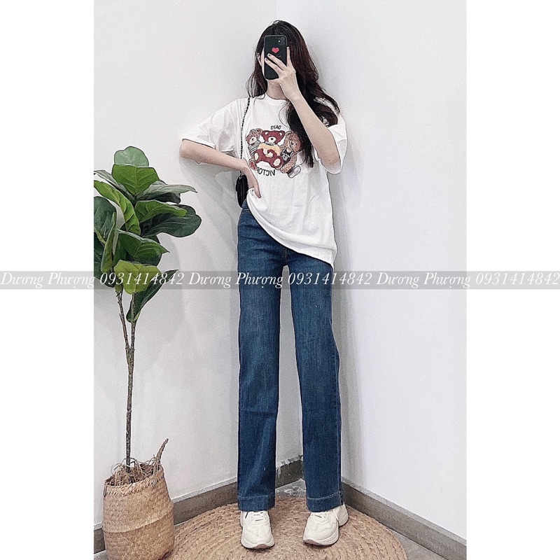 Quần jean ống xuông (suông ) đứng co giãn tốt lưng siêu cao ( hình thật 100% )