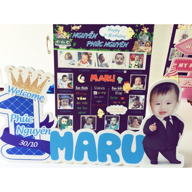 Bảng tên để bàn kèm chibi sinh nhật cho bé 30x42cm