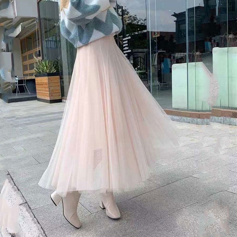 Chân Váy Lưới Dài Qua Gối Xếp Ly Dáng Dài Thời Trang Mùa Hè Hàng Mới