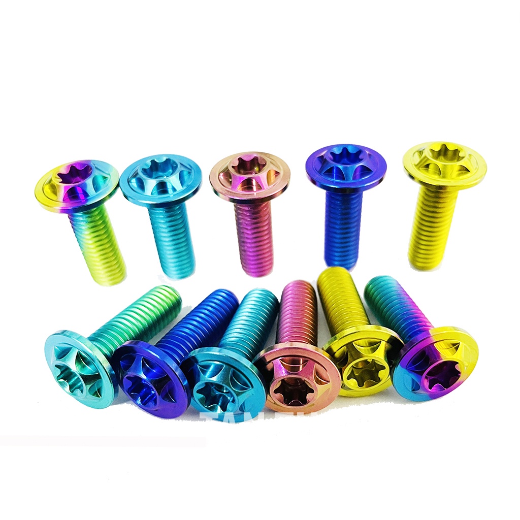 Ốc Đĩa Titan Gr5 8li25 Đầu Dù Mỏng Mẫu Sao Gắn Đĩa Sirius,Exciter135,Wave ....Màu Điện Phân Cao Cấp Chuẩn GR5 PTTT