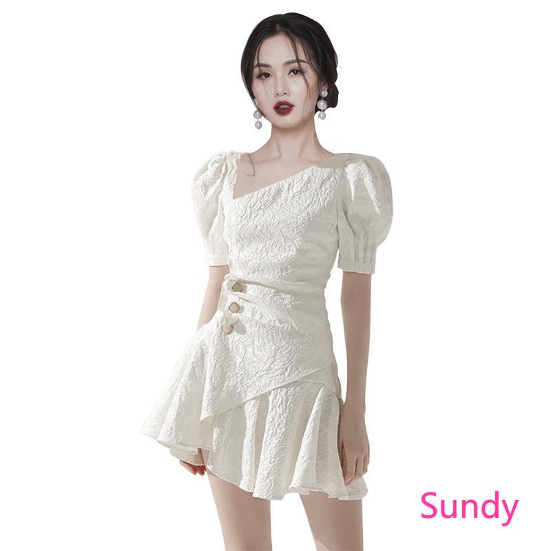 Women's Summer Fashion Korean Style Short Sleeve Evening Wedding Dress