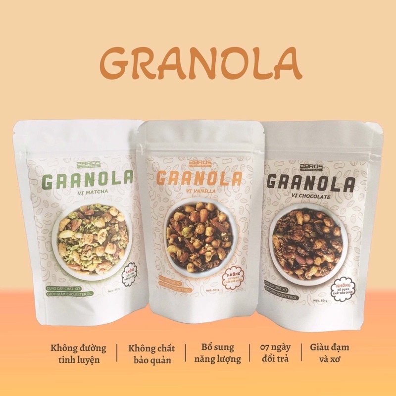 Granola siêu hạt, Ngũ cốc ăn kiêng 2Bros 3 vị, Dành cho người ăn kiêng, người bị tiểu đường, người luyện tập thể thao.