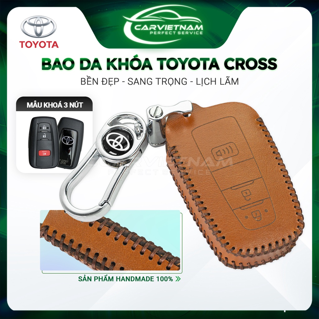 Bao da chìa khóa ô tô Toyota Cross (3 nút) - Thiết kế Sang trọng Lịch lãm chất liệu Da bò