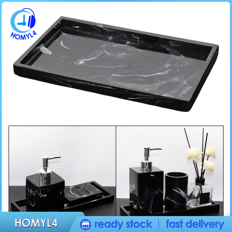 [CAMILA]1x Bathroom Tank Tray Nordic Marble Print Resin Bathtub Serving Tray Dresser Rectangular Organizer for Soap Perfume Cosmetic