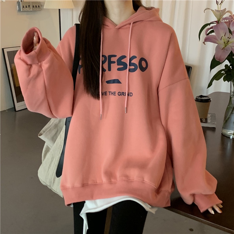 Áo sweater tay dài dáng rộng in chữ kiểu Hàn Quốc dễ phối đồ