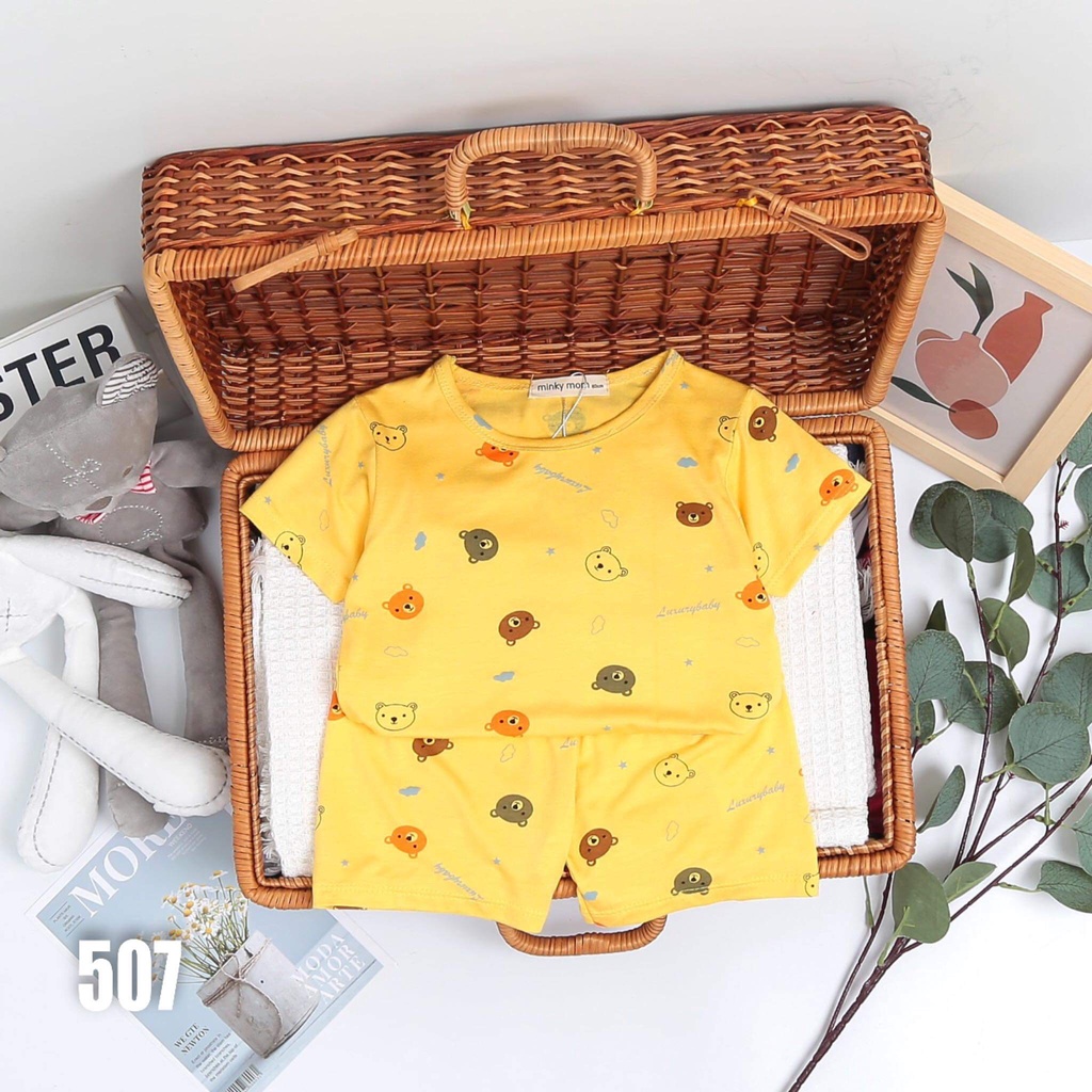 Bộ Ngắn Minky Mom In Họa Tiết Siêu Đẹp, Bé Trai-Bé Gái, 7-19KG.