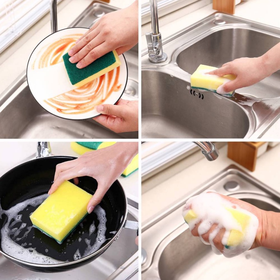 Set 1/5 Miếng Bọt Biển Rửa Chén Hai Mặt Chống Trầy Xước Đa Năng