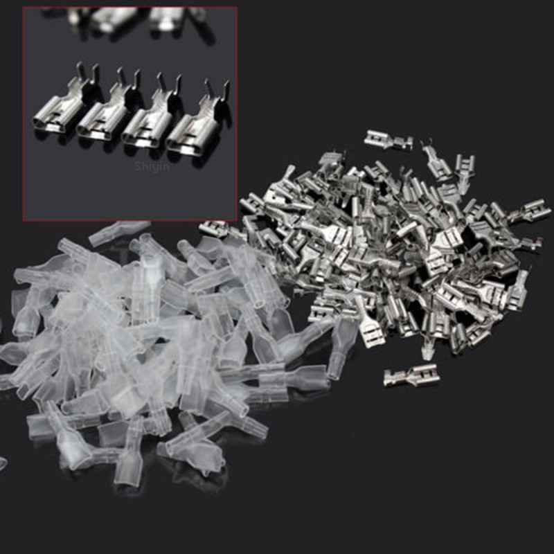 Set 100 CặP ĐầU NốI Dây DẫN ĐiệN 6.3mm + Vỏ Trong SuốT BảO Vệ