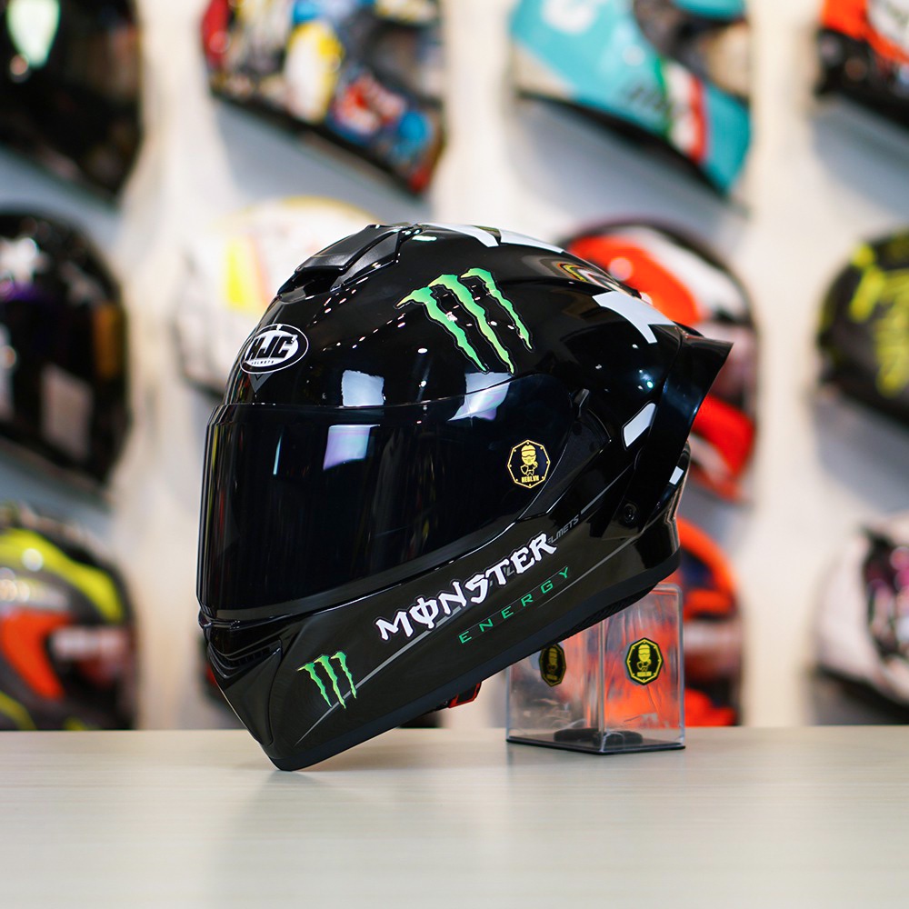 Combo Nón Fullface 2 Kính Yohe 981 Tem Decal Monster Kèm Kính Đen Và Đuôi Gió Pista