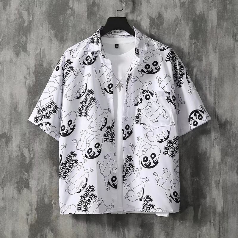 Korean Style Cute Cartoon Short Sleeve Shirt For Men