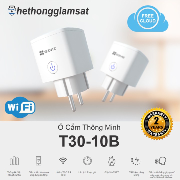 Ổ Cắm Điện Thông Minh EZVIZ CS-T30-10B-EU (Theo dõi điện tiêu thụ, kết nối wifi) 2300W - Chính hãng Ezviz, Bảo hành 24th