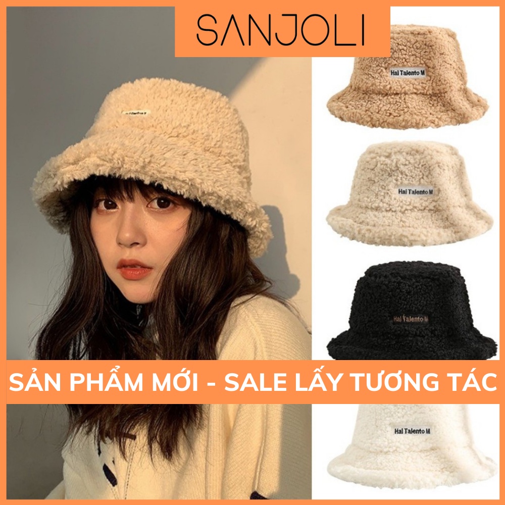 Mũ Bucket Lông Cừu SANJOLI Nón tai bèo retro phong cách Hàn Quốc giữ ấm thu đông form unisex nam nữ NO002