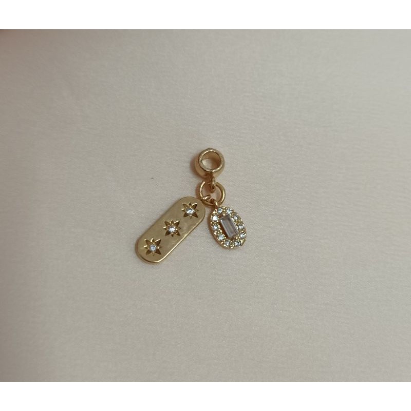 Charm ống lùa chặn hạt xâu vòng thẻ bài hạt đậu in hình 3 ngôi sao may mắn cao cấp không gỉ không bay màu