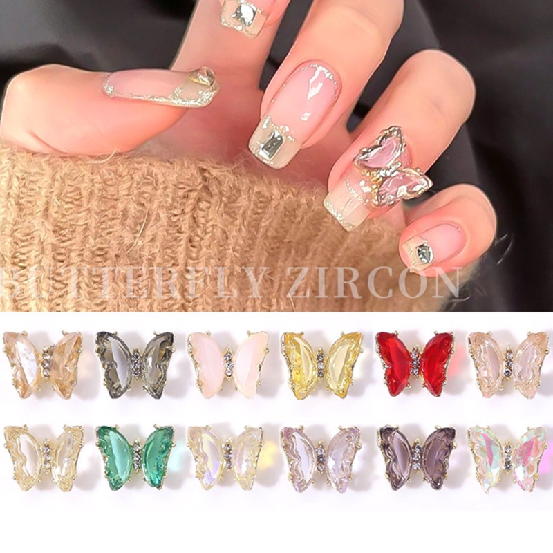 [Hàng mới về] Set 12 phụ kiện trang trí móng hình bướm đính đá pha lê giả nhiều màu sắc