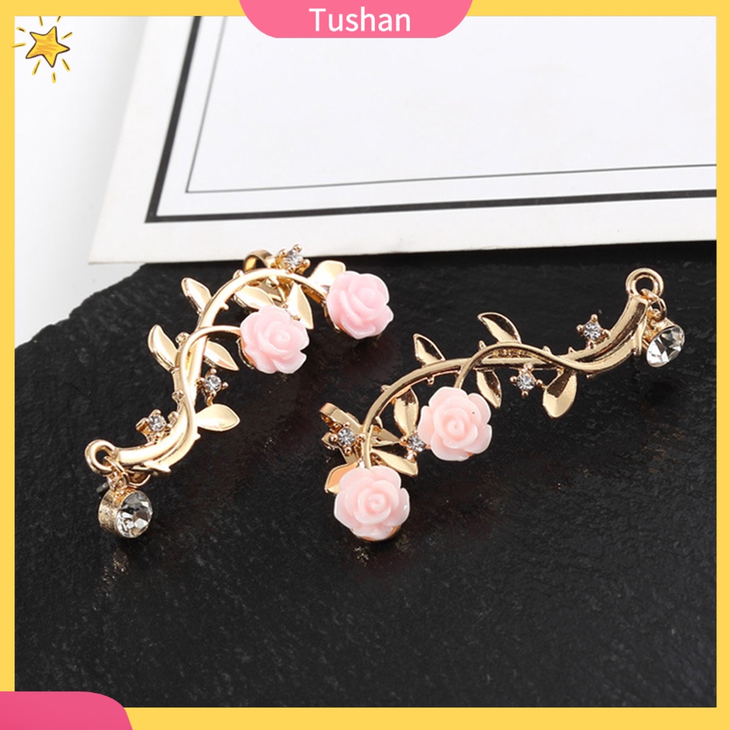 Khuyên tai đính đá hình hoa hồng phong cách cổ điển sang trọng dành cho nữ