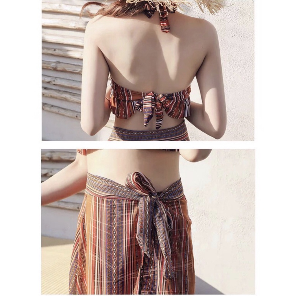 Set bikini đi biển 2 mảnh 3 món có quây choàng sexy đẹp bộ đồ tắm đồ bơi che bụng kín đáo B24