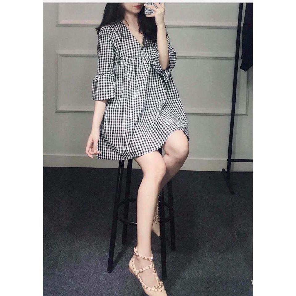 Đầm caro baby doll
