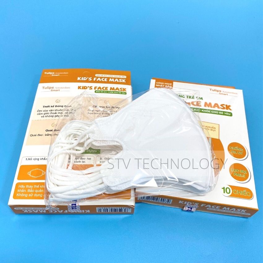 20 Khẩu Trang Trẻ Em - Kid's Face Mask Hiệu Tulips 4 Lớp Kháng Khuẩn Màu Trắng Cho Bé