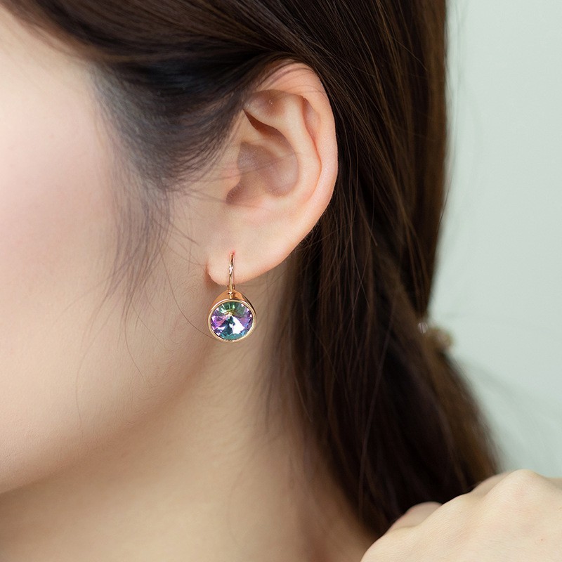 Bông Tai Nữ Mạ Vàng 18K, Mặt Tinh Thể Từ Swarovski Ánh Tím Cao Cấp - XPBT81