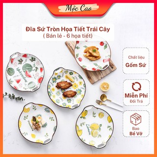 Đĩa sứ, đĩa trang trí có tai cầm họa tiết hoa quả decor phụ kiện bàn ăn sang trọng